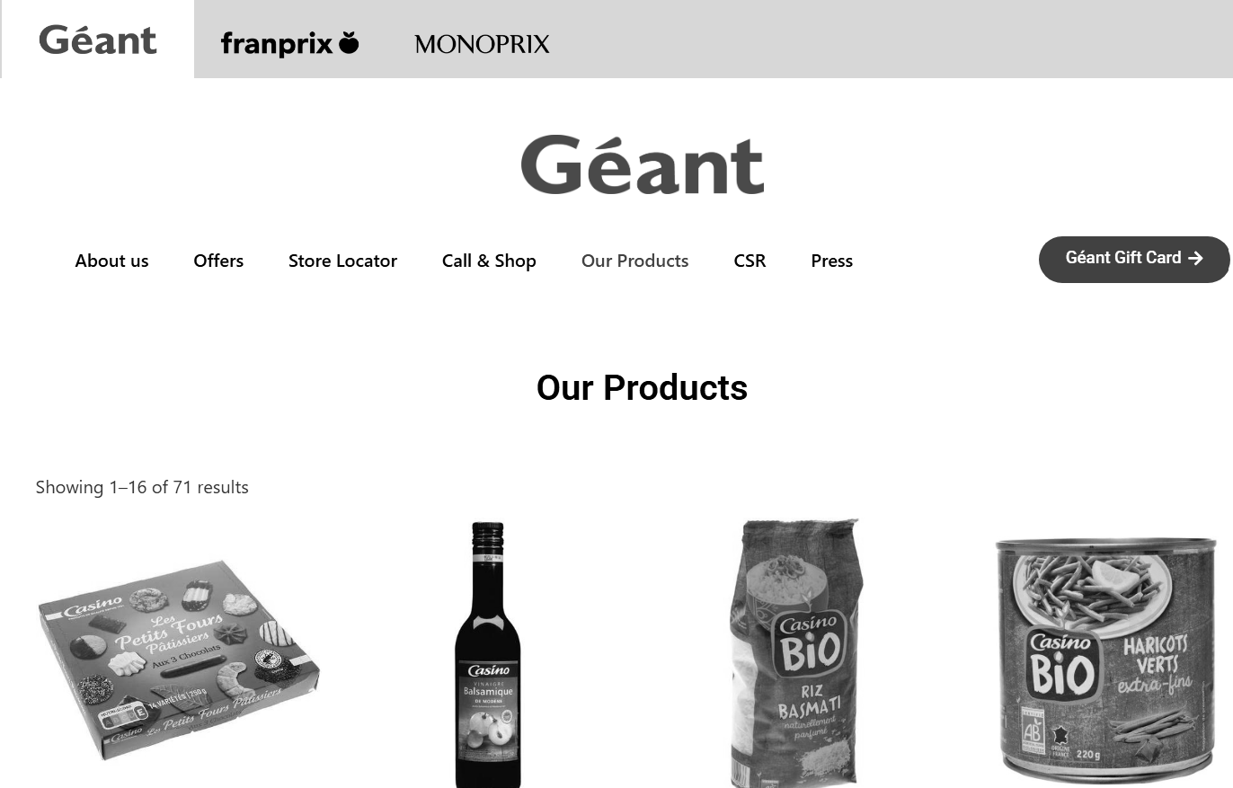Géant Online Grocery — product listing page screenshot