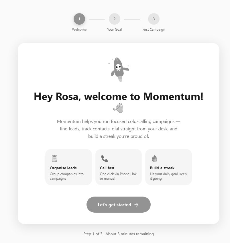 Momentum CRM — relationship-focused CRM welcome screen screenshot
